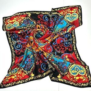 Honey Accessories Silk Scarf Colorful Black Yellow Red Blue Made in Japan